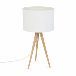 Lampka stołowa Zuiver TRIPOD WOOD biała – widok frontowy.