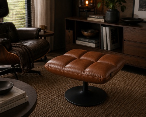Pufa BAR vintage brown w eleganckiej aranżacji