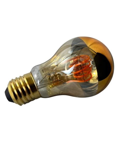 Żarówka LED Classic Mirror Gold 5W E27 ujęcie pod kątem na białym tle.