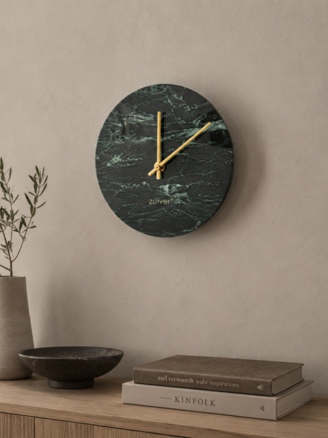 Zegar ścienny Marble Time zielony marmur złote wskazówki Zuiver