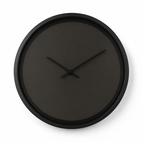 Front zegara ściennego Zuiver Time Bandit All Black z przyciemnianą szklaną tarczą